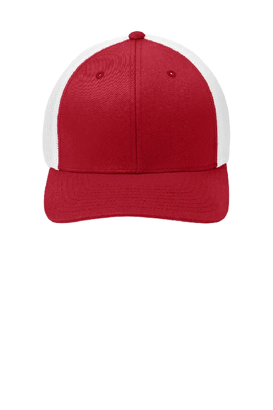 mens hats for squid fishing-Port Authority Mens Stretch Fit Hat - True Red/White