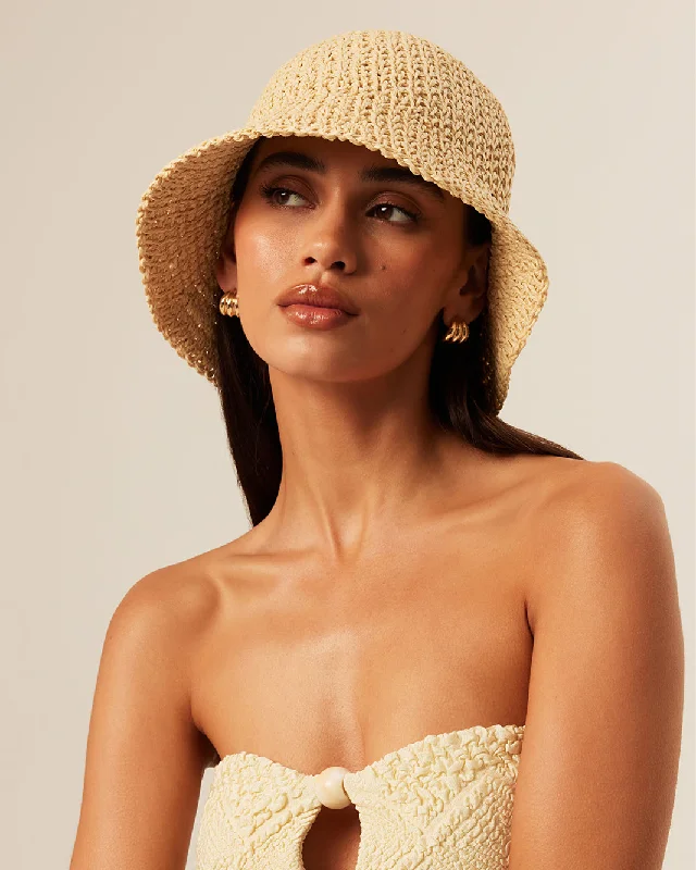 Bucket hats for summer wear-STRAW BUCKET HAT - NATURAL RAFFIA