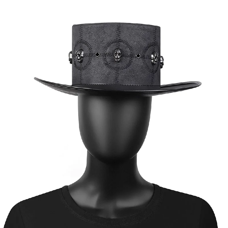 mens hats with curved bill-Men's Steampunk Sutural Skull Hat