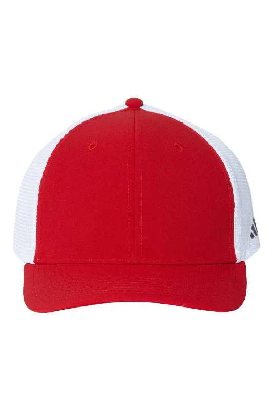 mens hats in ruby-Adidas Mens Sustainable Moisture Wicking Snapback Trucker Hat - Power Red