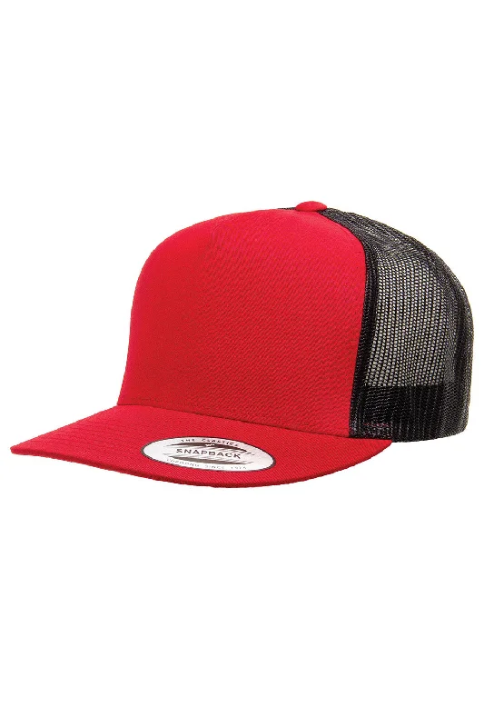 mens hats for catfishing-Yupoong Mens 5 Panel Classic Snapback Trucker Hat - Red/Black