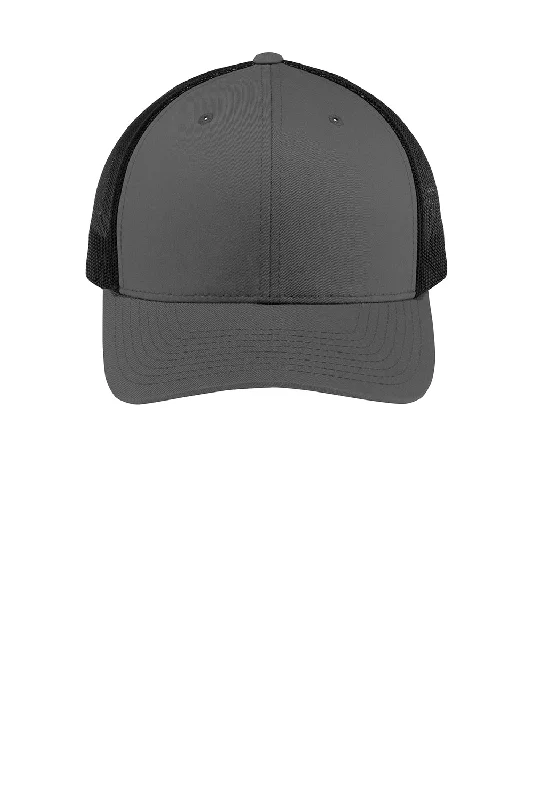 mens hats for snorkeling-Sport-Tek Mens Adjustable Trucker Hat - Graphite Grey/Black