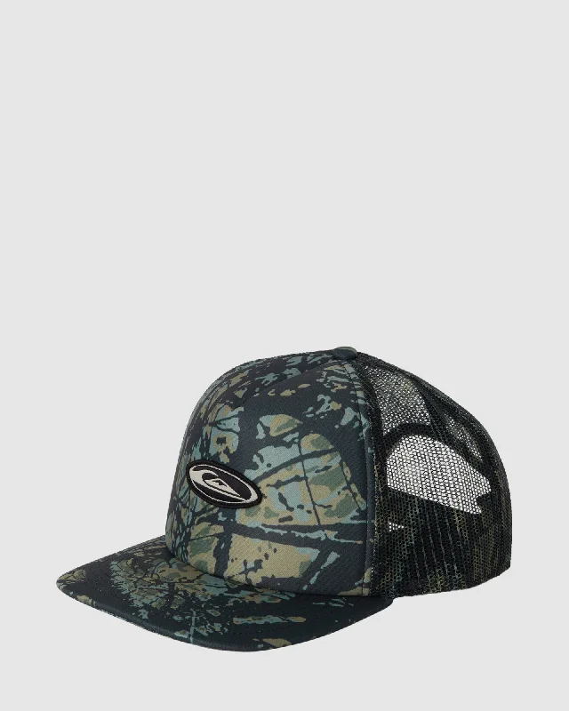 mens hats in sateen-Mens Sketchy Woods Trucker Cap