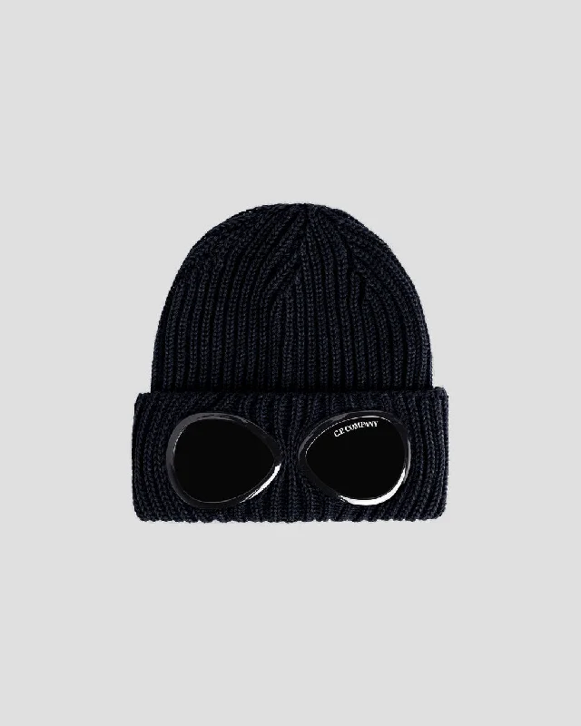 Wool Hats with high fits-Extra Fine Merino Wool Goggle Beanie Black