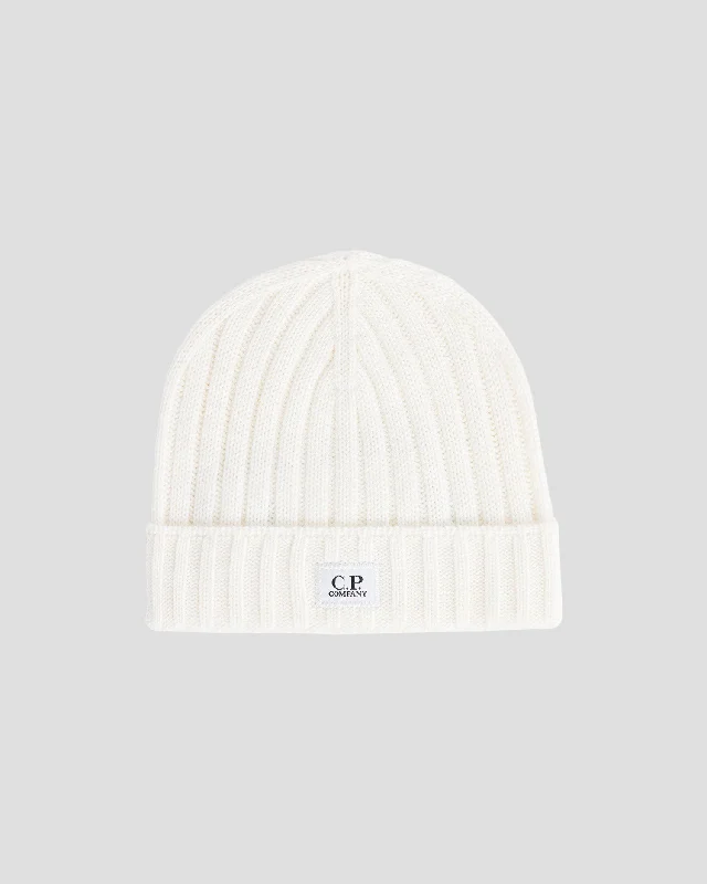 Wool Hats with firm stitches-Extra Fine Merino Wool Logo Beanie Gauze White