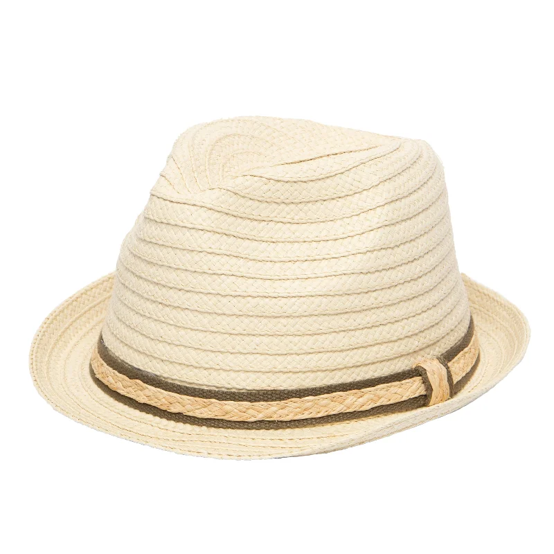 mens hats in ebony-Men's Fedora With Layered Webbing & Raffia Trim