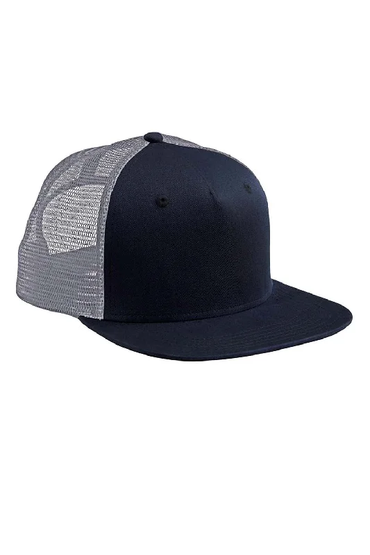 mens hats for casual Fridays-Big Accessories Mens Surfer Adjustable Trucker Hat - Navy Blue/Grey