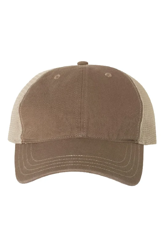 mens hats with subtle patterns-Richardson Mens Garment Washed Snapback Trucker Hat - Driftwood Brown/Khaki