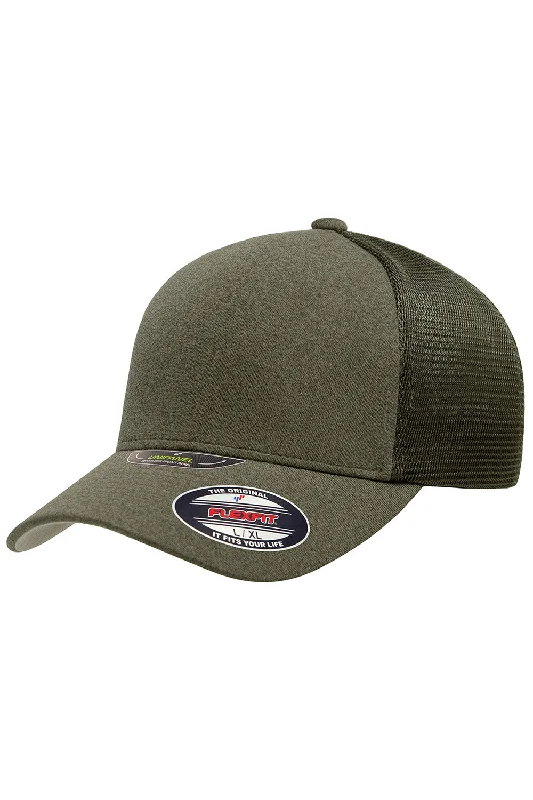 mens hats for picnics-Flexfit Mens UniPanel Stretch Fit Hat - Olive Green Melange