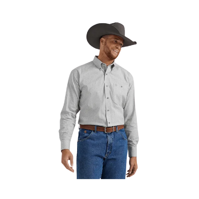 mens hats in oxford cloth-Wrangler Men's George Strait Grey Hatches Long Sleeve Button Down Shirt