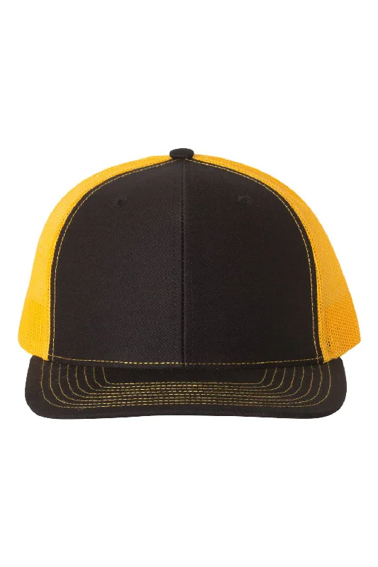 mens hats in turquoise-Richardson Mens Snapback Trucker Hat - Black/Gold