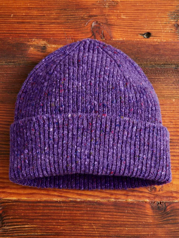 Wool Hats in sandy tan-"Out of the Blue" Wool Beanie in Purple Dream