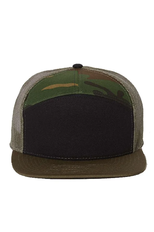 mens hats under 20-Richardson Mens 7 Panel Snapback Trucker Hat - Black/Camo/Loden