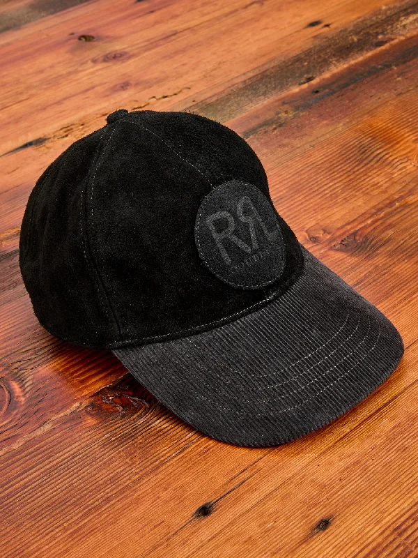 Cotton headbands for babies-Ranch Logo Suede Cap in Black