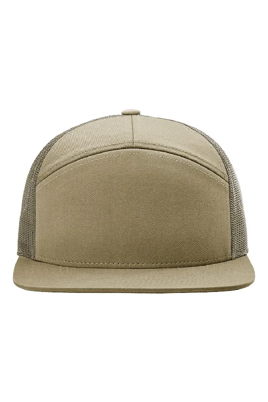 mens hats with straps-Richardson Mens 7 Panel Snapback Trucker Hat - Pale Khaki/Loden Green