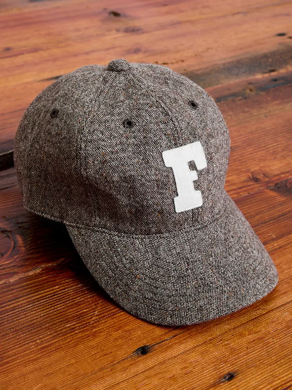 Baseball caps utility style-Patch Tweed Baseball Cap in Brown