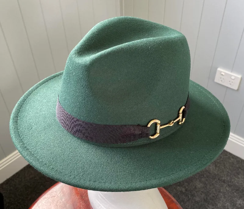 Beanies for snowy days-Hunter Green Panama Hat- Snaffle Bit Band