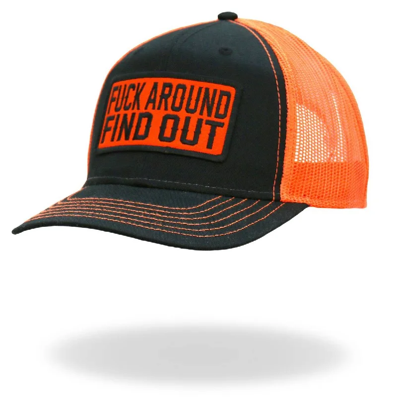 Beanies for cozy outfits-Hot Leathers F Around Find Out High Visibility Orange Trucker Hat GSH2047