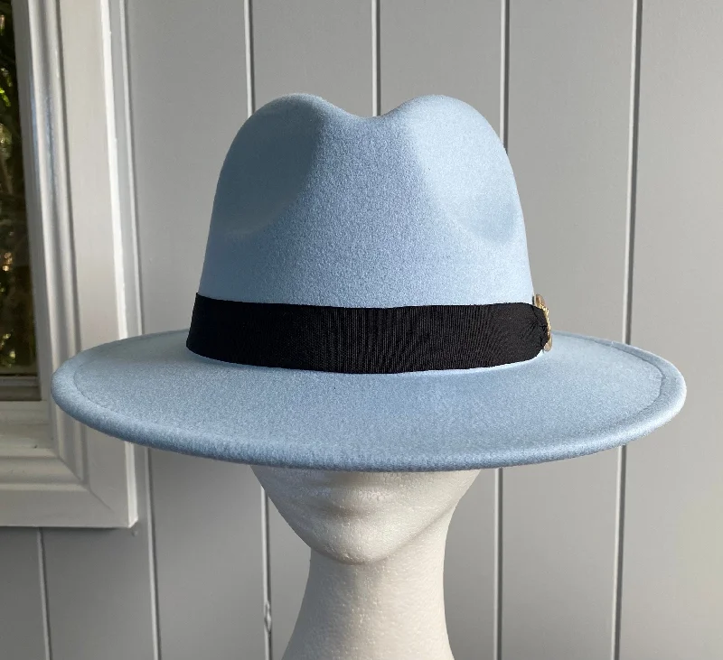 Beanies with bold colors-Pale Blue Panama Hat -Snaffle Bit Band