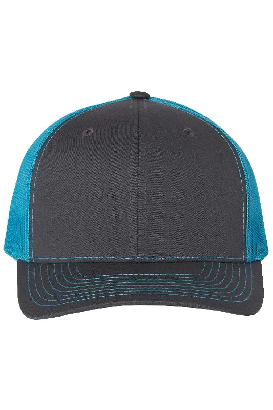 mens hats in citrine-Richardson Mens Snapback Trucker Hat - Charcoal Grey/Neon Blue