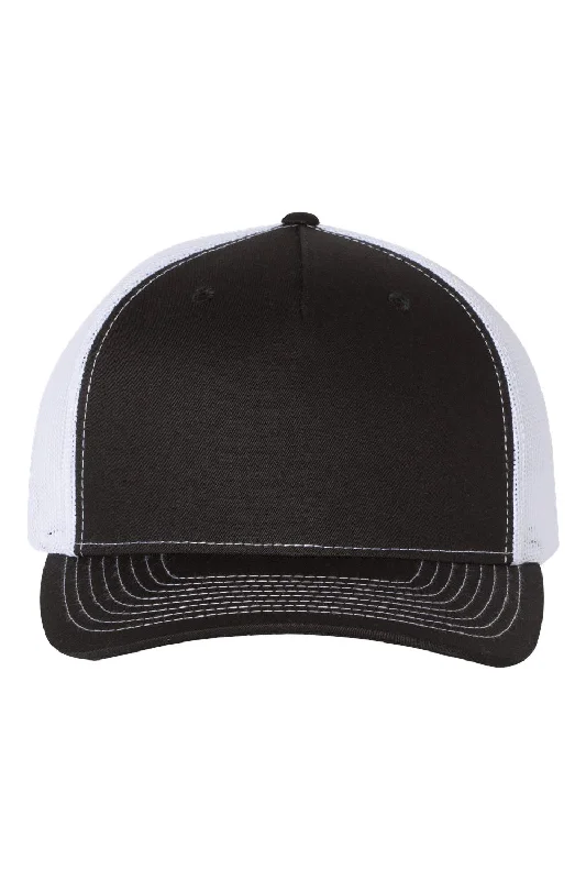 mens hats for hiking-Richardson Mens 5 Panel Snapback Trucker Hat - Black/White