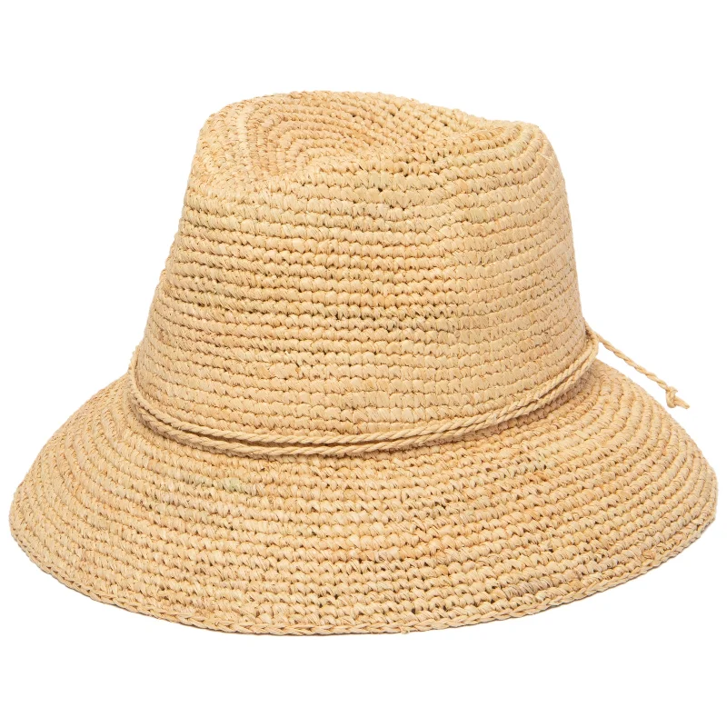 Bucket hats for music festivals-Laguna - Womens Crochet Raffia Bucket