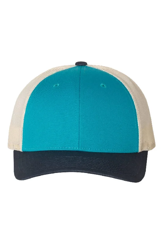 mens hats for octopus fishing-Richardson Mens Snapback Trucker Hat - Teal Blue/Birch/Navy Blue