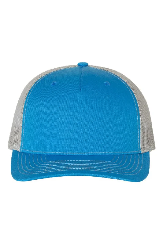 mens hats with velcro-Richardson Mens 5 Panel Snapback Trucker Hat - Cobalt Blue/Grey