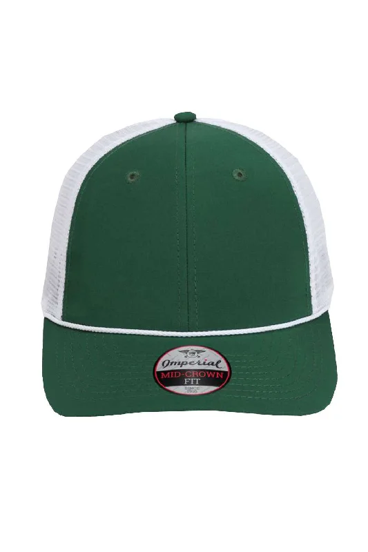 mens hats in qiviut-Imperial Mens The Night Owl Performance Moisture Wicking Snapback Hat - Forest Green/White