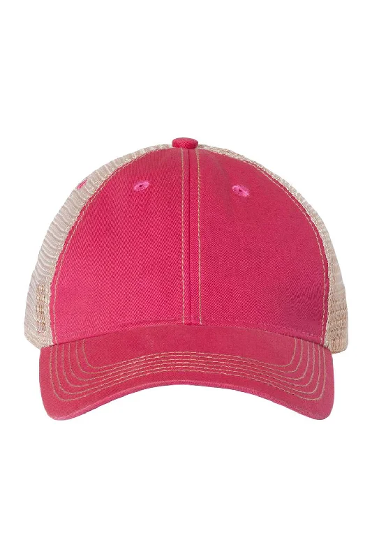 mens hats in terry cloth-Legacy Mens Old Favorite Snapback Trucker Hat - Dark Pink/Khaki