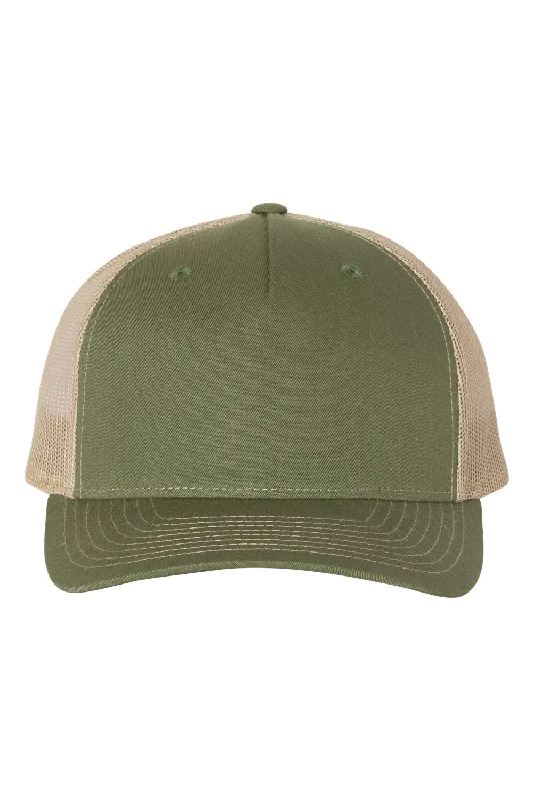 mens hats on ebay-Richardson Mens 5 Panel Snapback Trucker Hat - Army Olive Green/Tan