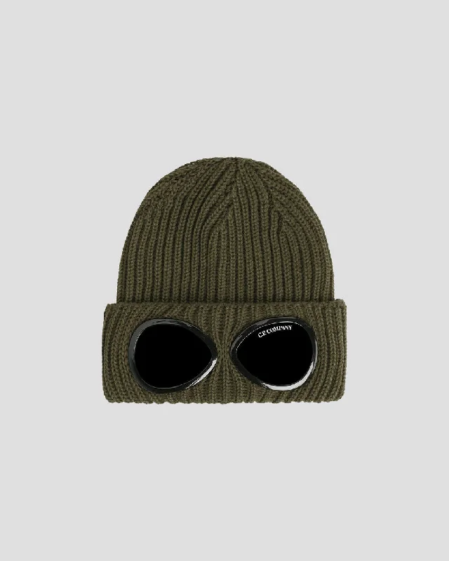 Wool Hats with loop bands-Extra Fine Merino Wool Goggle Beanie Ivy Green