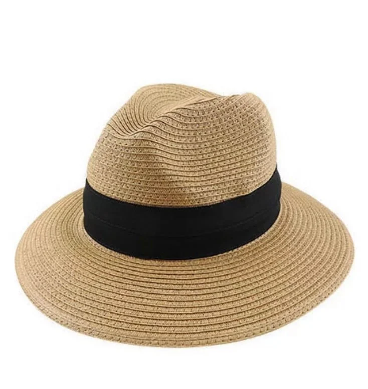 mens hats with bold tones-Paper Braid Safari Crushable - Mocha + Black Band