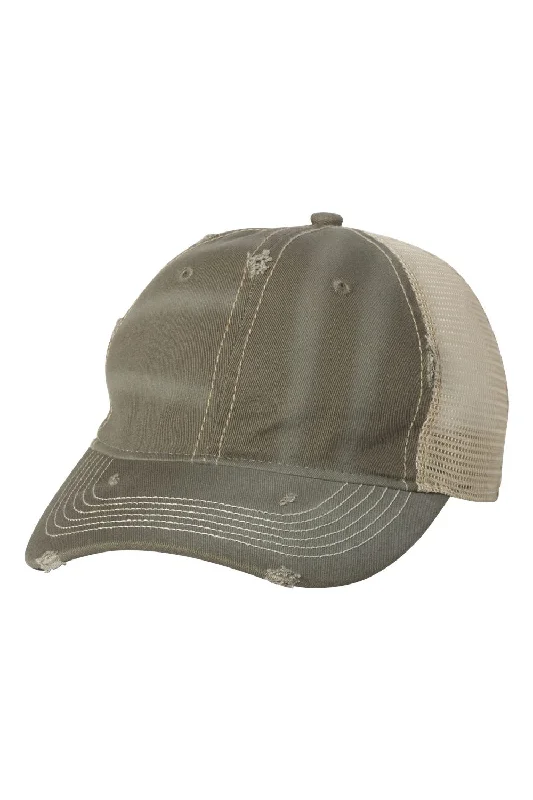 mens hats with vivid tones-Sportsman Mens Bounty Dirty Washed Mesh Back Adjustable Hat - Olive Green/Khaki