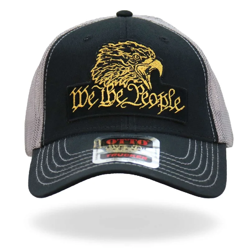 Beanies for snowy weather-Hot Leathers Black Gray and Yellow Trucker Hat We The People Eagle GSH1049