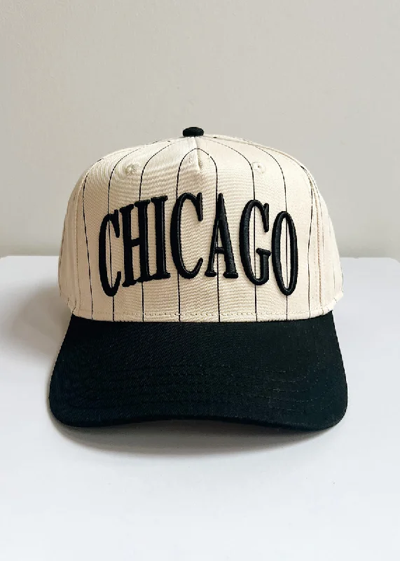 Baseball caps retro gaming-Chicago Puff Pinstripe Baseball Cap - Black