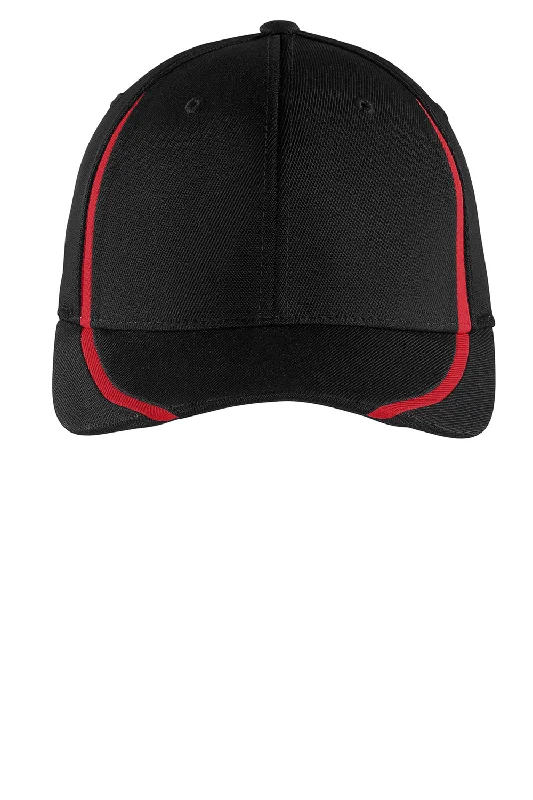 mens hats in mustard-Sport-Tek Mens Moisture Wicking Stretch Fit Hat - Black/True Red