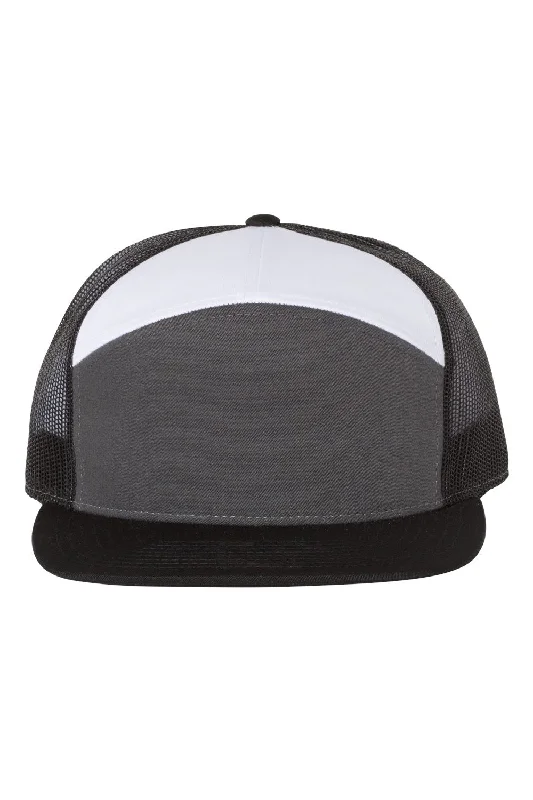 mens hats with trendy colors-Richardson Mens 7 Panel Snapback Trucker Hat - Charcoal Grey/Black/White