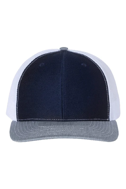 mens hats with side vents-Richardson Mens Snapback Trucker Hat - Navy Blue/White/Heather Grey