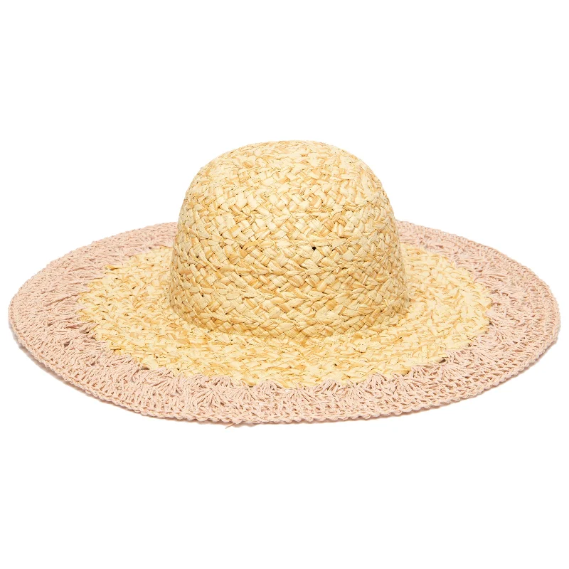 Womens hats in quilted fabric-Women's paper straw hat with crochet brim (PBL3203)