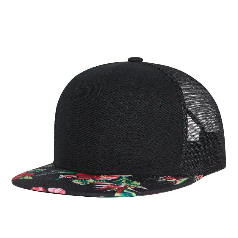 mens hats for rain-Men's Street Fashion Floral Printed Mesh Splice Cap