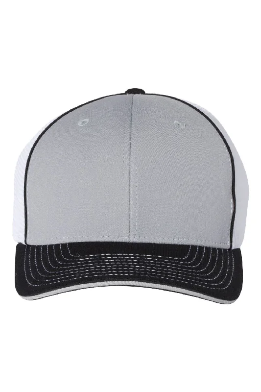 mens hats for fishing trips-Richardson Mens Pulse Sportmesh R-Flex Stretch Fit Hat - Grey/White/Black