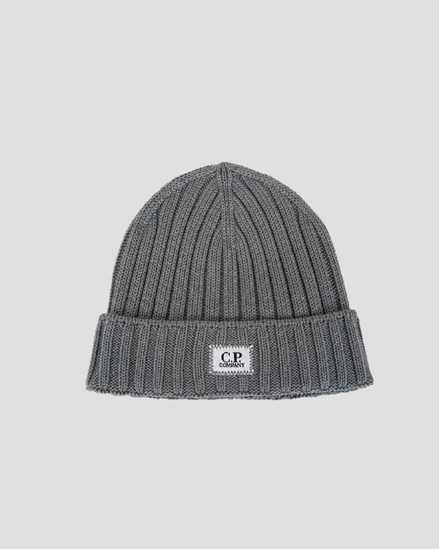 Wool Hats with cozy charm-Extra Fine Merino Wool Logo Beanie Griffin Grey