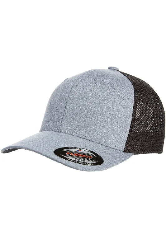 mens hats with ventilation-Flexfit Mens Stretch Fit Hat - Heather Grey/Black