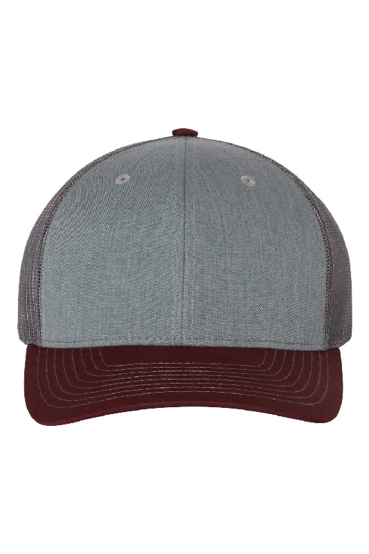 mens hats for hunting-Richardson Mens Snapback Trucker Hat - Heather Grey/Charcoal Grey/Maroon