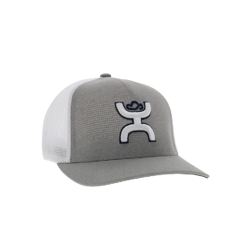 mens hats for urban exploring-Hooey Men's Coach Flexfit Grey White Hat