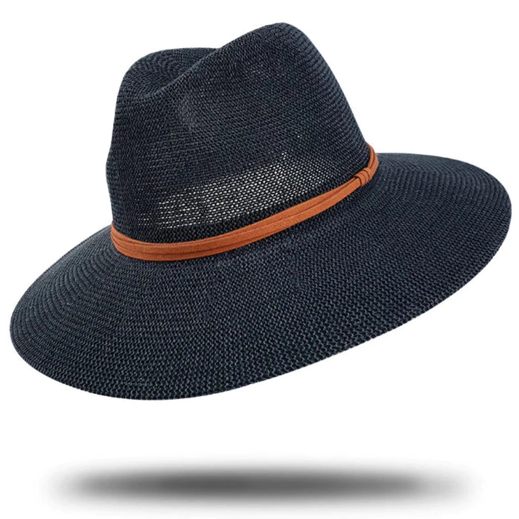 Beanies with ribbed texture-Ladies Straw Hat NAVY