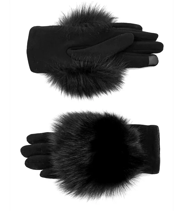 Womens hats with bows-Mitchie's Matchings Women's Woven Gloves with Fox Fur Trim