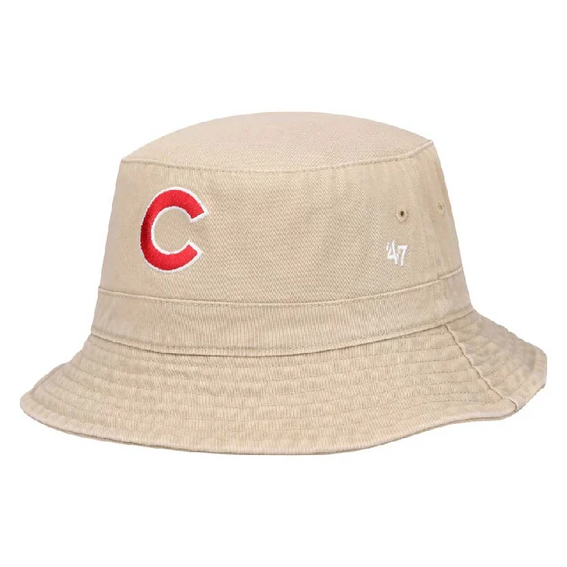 Bucket hats with tropical prints-Chicago Cubs Khaki Bucket Hat