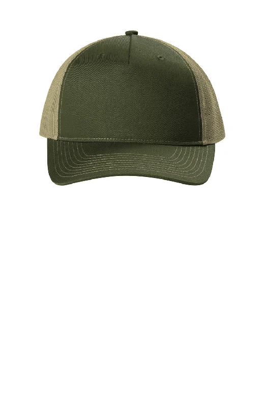 mens hats for scenic hikes-Port Authority Mens Snapback Trucker Hat - Olive Drab Green/Tan